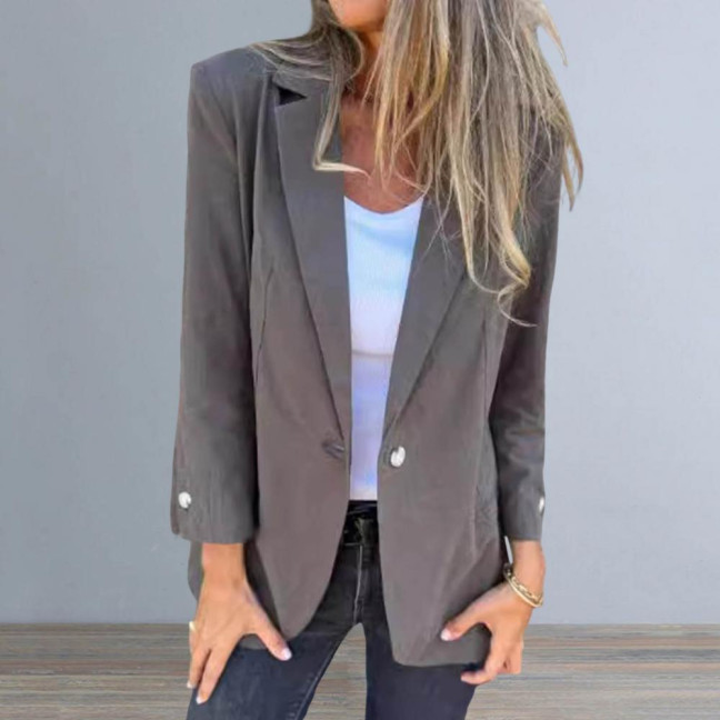 Women Suit Coat Lapel Long Sleeve Single-Breasted Suit Jacket Solid Color Loose Fit Casual Business Outwear