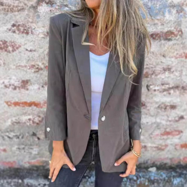 Women Suit Coat Lapel Long Sleeve Single-Breasted Suit Jacket Solid Color Loose Fit Casual Business Outwear