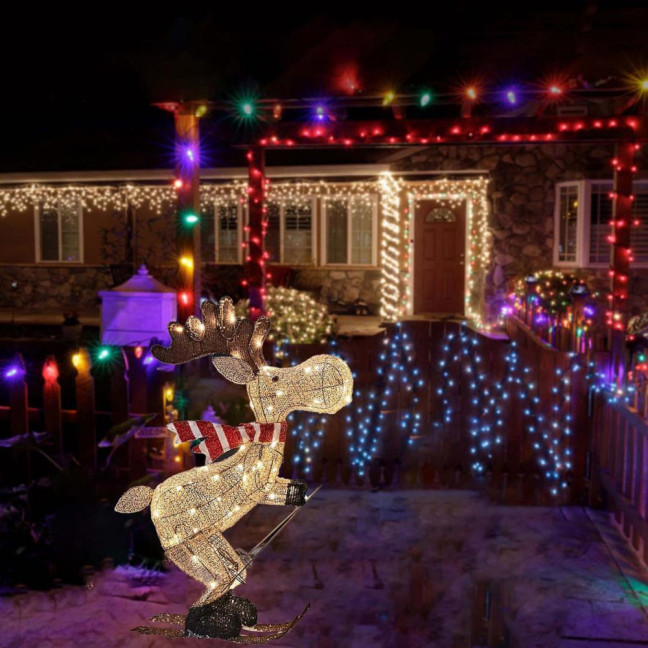 Lighted Reindeer Ornaments Glowing Ski Deer Statue with LED Lights String 3D Standing Reindeer Figurines for Christmas Decoration Indoor Outdoor Display Lighted Reindeer Ornaments Glowing Ski Deer Statue with LED Lights String 3D Standing Reindeer Figurines for Christmas Decoration Indoor Outdoor Display