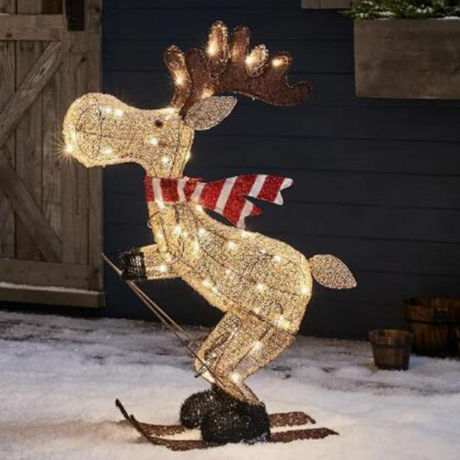 Lighted Reindeer Ornaments Glowing Ski Deer Statue with LED Lights String 3D Standing Reindeer Figurines for Christmas Decoration Indoor Outdoor Display Lighted Reindeer Ornaments Glowing Ski Deer Statue with LED Lights String 3D Standing Reindeer Figurines for Christmas Decoration Indoor Outdoor Display