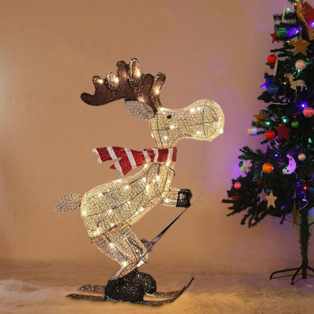 Lighted Reindeer Ornaments Glowing Ski Deer Statue with LED Lights String 3D Standing Reindeer Figurines for Christmas Decoration Indoor Outdoor Display Lighted Reindeer Ornaments Glowing Ski Deer Statue with LED Lights String 3D Standing Reindeer Figurines for Christmas Decoration Indoor Outdoor Display