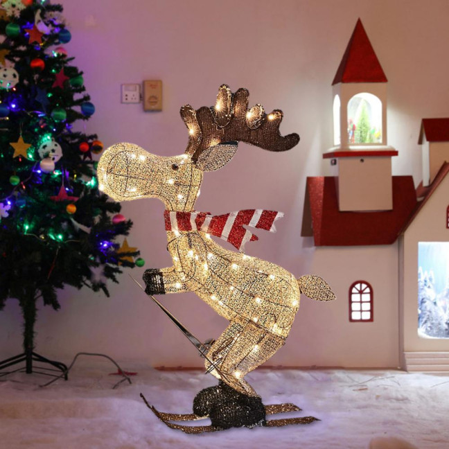 Lighted Reindeer Ornaments Glowing Ski Deer Statue with LED Lights String 3D Standing Reindeer Figurines for Christmas Decoration Indoor Outdoor Display Lighted Reindeer Ornaments Glowing Ski Deer Statue with LED Lights String 3D Standing Reindeer Figurines for Christmas Decoration Indoor Outdoor Display