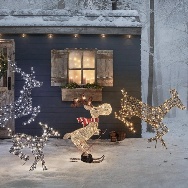 Lighted Reindeer Ornaments Glowing Ski Deer Statue with LED Lights String 3D Standing Reindeer Figurines for Christmas Decoration Indoor Outdoor Display Lighted Reindeer Ornaments Glowing Ski Deer Statue with LED Lights String 3D Standing Reindeer Figurines for Christmas Decoration Indoor Outdoor Display