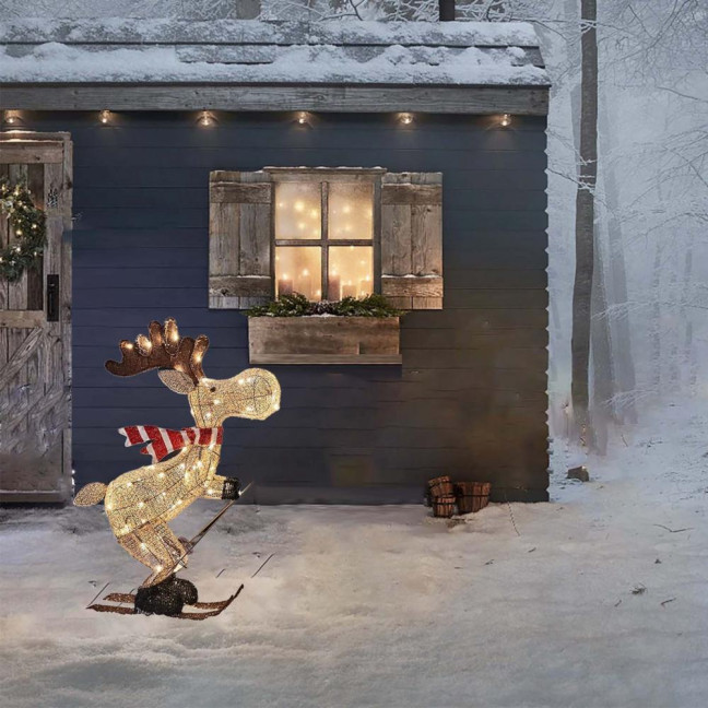 Lighted Reindeer Ornaments Glowing Ski Deer Statue with LED Lights String 3D Standing Reindeer Figurines for Christmas Decoration Indoor Outdoor Display Lighted Reindeer Ornaments Glowing Ski Deer Statue with LED Lights String 3D Standing Reindeer Figurines for Christmas Decoration Indoor Outdoor Display