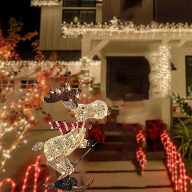 Lighted Reindeer Ornaments Glowing Ski Deer Statue with LED Lights String 3D Standing Reindeer Figurines for Christmas Decoration Indoor Outdoor Display Lighted Reindeer Ornaments Glowing Ski Deer Statue with LED Lights String 3D Standing Reindeer Figurines for Christmas Decoration Indoor Outdoor Display