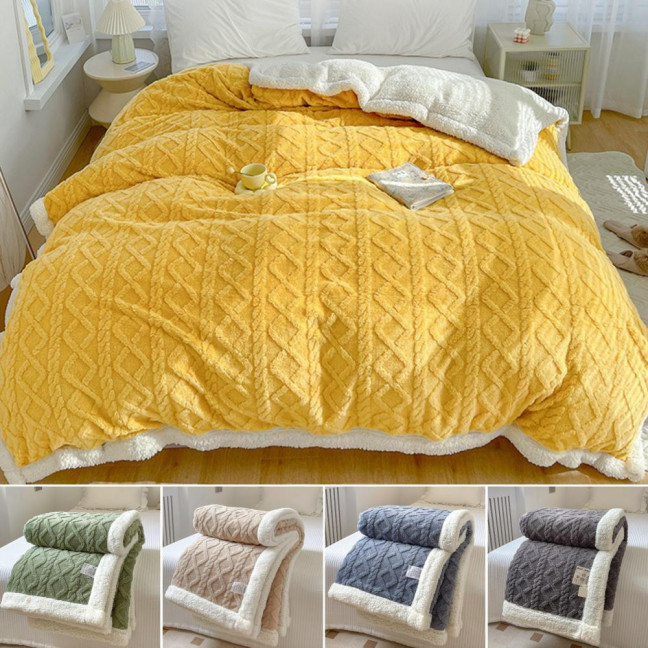 Winter Thickened Blanket Double-sided Fluff Plush Double-layer 3D Jacquard Solid Color Office Nap Dormitory Home Bed Sofa Travel Cozy Warm Blanket