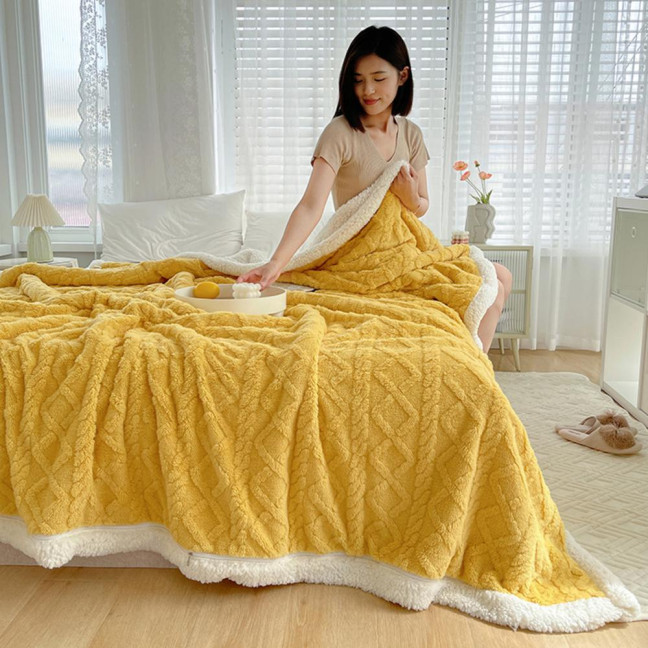 Winter Thickened Blanket Double-sided Fluff Plush Double-layer 3D Jacquard Solid Color Office Nap Dormitory Home Bed Sofa Travel Cozy Warm Blanket