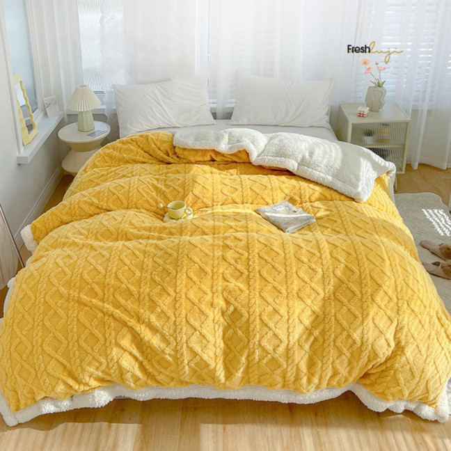 Winter Thickened Blanket Double-sided Fluff Plush Double-layer 3D Jacquard Solid Color Office Nap Dormitory Home Bed Sofa Travel Cozy Warm Blanket
