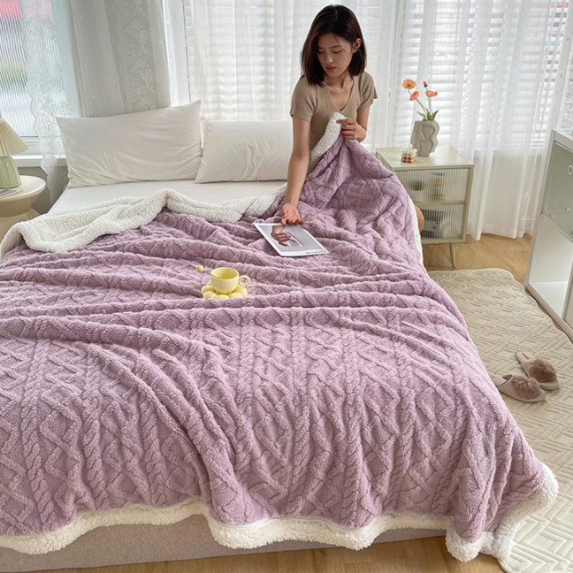 Winter Thickened Blanket Double-sided Fluff Plush Double-layer 3D Jacquard Solid Color Office Nap Dormitory Home Bed Sofa Travel Cozy Warm Blanket