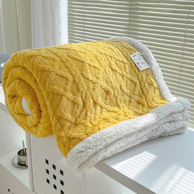 Winter Thickened Blanket Double-sided Fluff Plush Double-layer 3D Jacquard Solid Color Office Nap Dormitory Home Bed Sofa Travel Cozy Warm Blanket