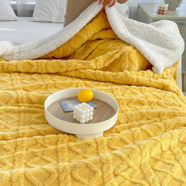 Winter Thickened Blanket Double-sided Fluff Plush Double-layer 3D Jacquard Solid Color Office Nap Dormitory Home Bed Sofa Travel Cozy Warm Blanket