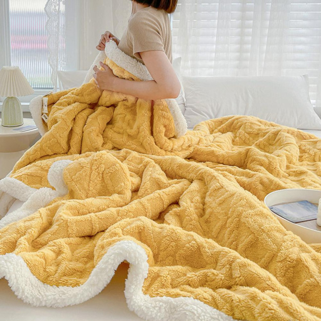 Winter Thickened Blanket Double-sided Fluff Plush Double-layer 3D Jacquard Solid Color Office Nap Dormitory Home Bed Sofa Travel Cozy Warm Blanket