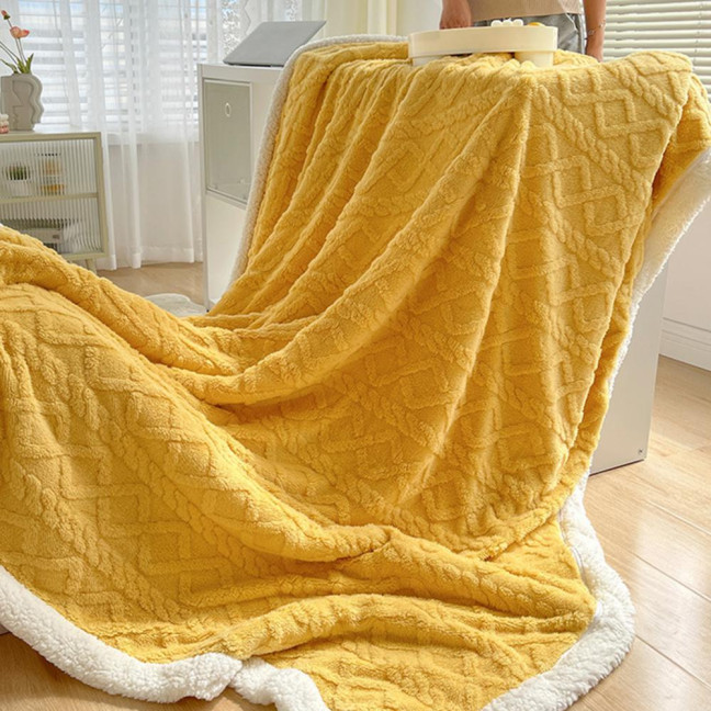 Winter Thickened Blanket Double-sided Fluff Plush Double-layer 3D Jacquard Solid Color Office Nap Dormitory Home Bed Sofa Travel Cozy Warm Blanket