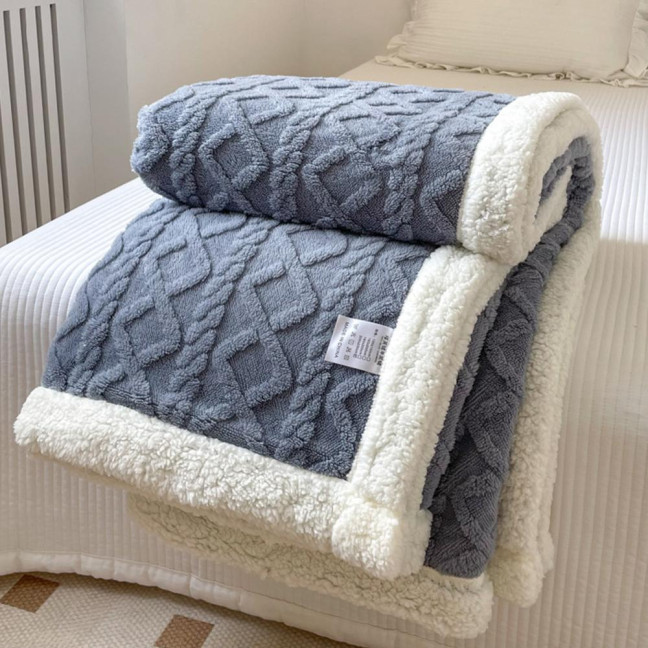 Winter Thickened Blanket Double-sided Fluff Plush Double-layer 3D Jacquard Solid Color Office Nap Dormitory Home Bed Sofa Travel Cozy Warm Blanket