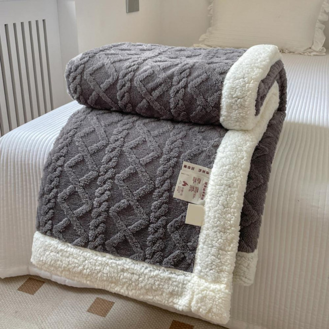 Winter Thickened Blanket Double-sided Fluff Plush Double-layer 3D Jacquard Solid Color Office Nap Dormitory Home Bed Sofa Travel Cozy Warm Blanket