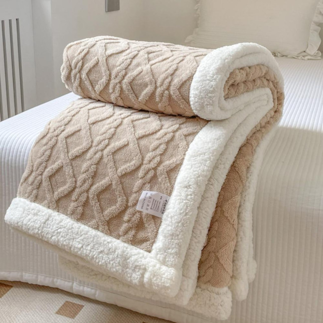 Winter Thickened Blanket Double-sided Fluff Plush Double-layer 3D Jacquard Solid Color Office Nap Dormitory Home Bed Sofa Travel Cozy Warm Blanket