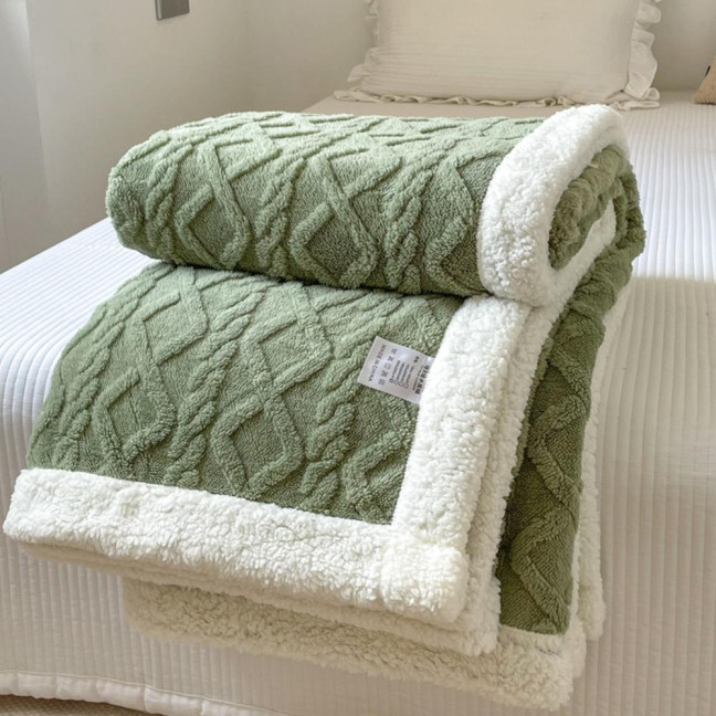 Winter Thickened Blanket Double-sided Fluff Plush Double-layer 3D Jacquard Solid Color Office Nap Dormitory Home Bed Sofa Travel Cozy Warm Blanket