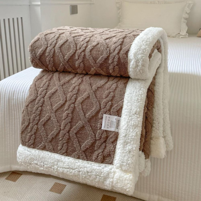 Winter Thickened Blanket Double-sided Fluff Plush Double-layer 3D Jacquard Solid Color Office Nap Dormitory Home Bed Sofa Travel Cozy Warm Blanket