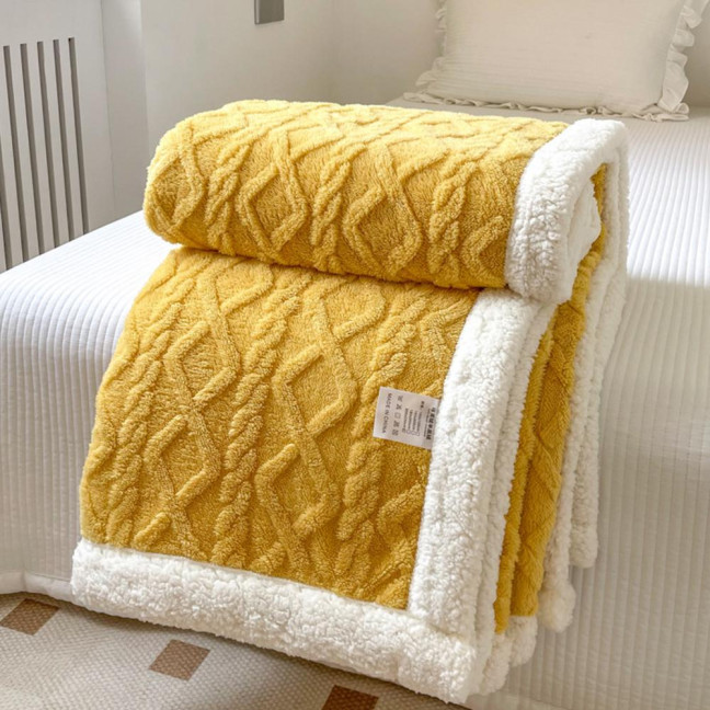Winter Thickened Blanket Double-sided Fluff Plush Double-layer 3D Jacquard Solid Color Office Nap Dormitory Home Bed Sofa Travel Cozy Warm Blanket