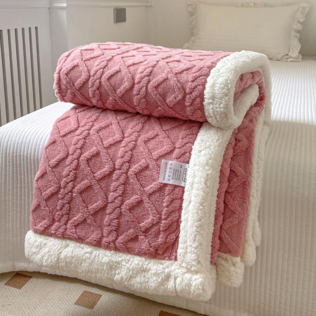 Winter Thickened Blanket Double-sided Fluff Plush Double-layer 3D Jacquard Solid Color Office Nap Dormitory Home Bed Sofa Travel Cozy Warm Blanket