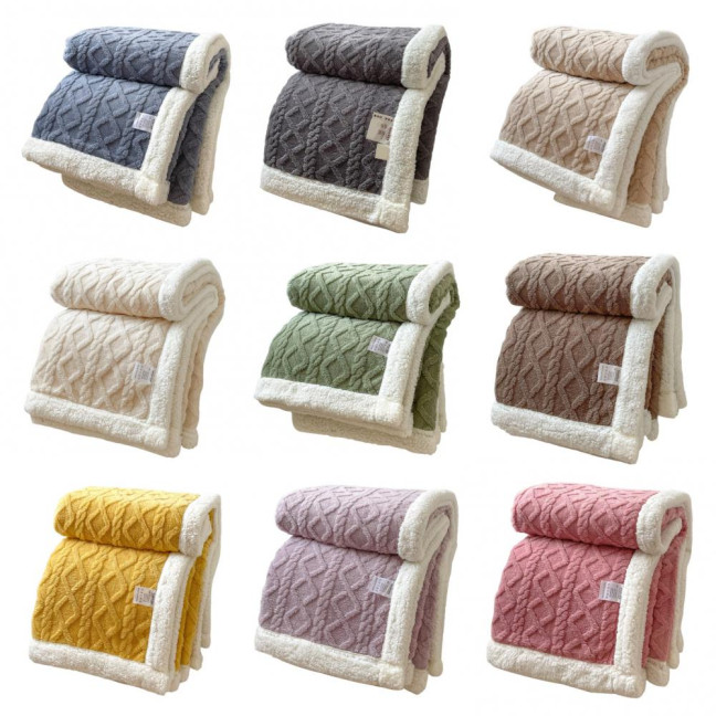 Winter Thickened Blanket Double-sided Fluff Plush Double-layer 3D Jacquard Solid Color Office Nap Dormitory Home Bed Sofa Travel Cozy Warm Blanket