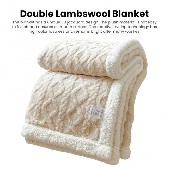 Winter Thickened Blanket Double-sided Fluff Plush Double-layer 3D Jacquard Solid Color Office Nap Dormitory Home Bed Sofa Travel Cozy Warm Blanket