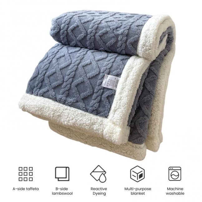 Winter Thickened Blanket Double-sided Fluff Plush Double-layer 3D Jacquard Solid Color Office Nap Dormitory Home Bed Sofa Travel Cozy Warm Blanket