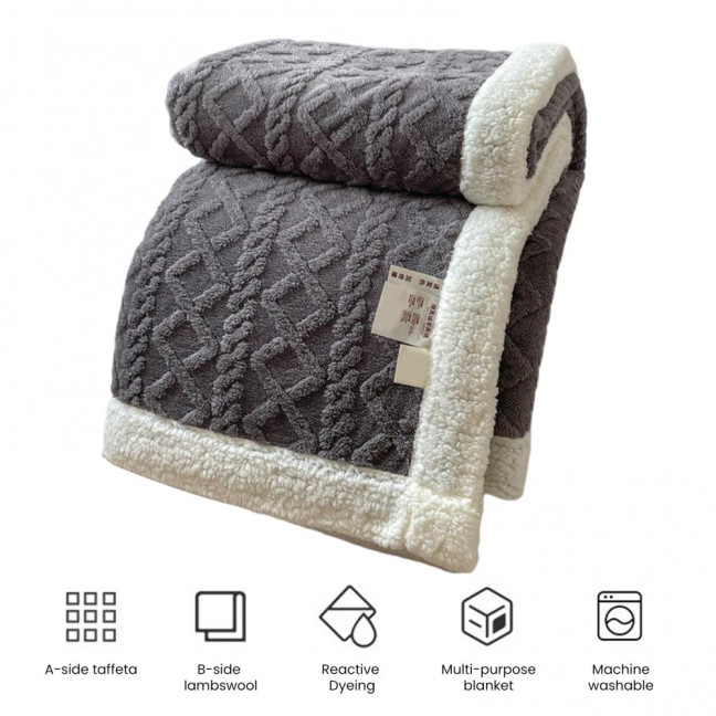 Winter Thickened Blanket Double-sided Fluff Plush Double-layer 3D Jacquard Solid Color Office Nap Dormitory Home Bed Sofa Travel Cozy Warm Blanket