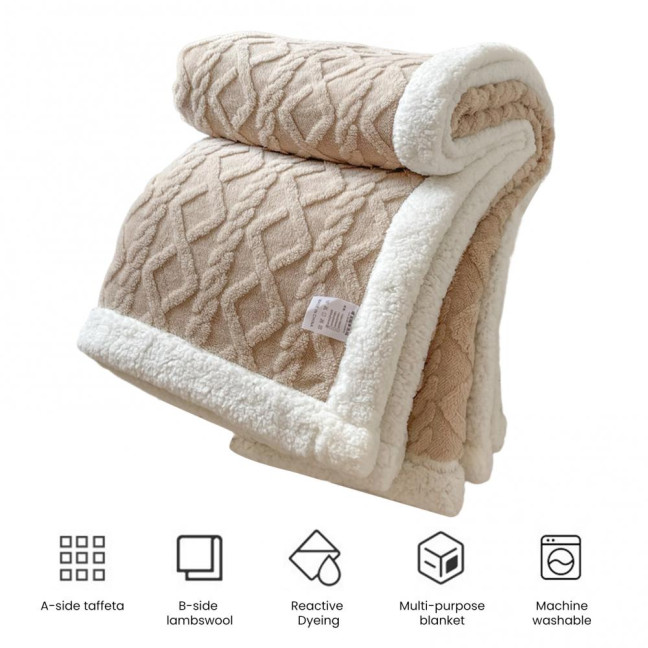 Winter Thickened Blanket Double-sided Fluff Plush Double-layer 3D Jacquard Solid Color Office Nap Dormitory Home Bed Sofa Travel Cozy Warm Blanket
