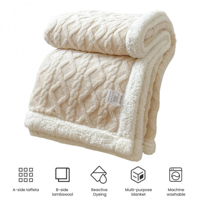 Winter Thickened Blanket Double-sided Fluff Plush Double-layer 3D Jacquard Solid Color Office Nap Dormitory Home Bed Sofa Travel Cozy Warm Blanket