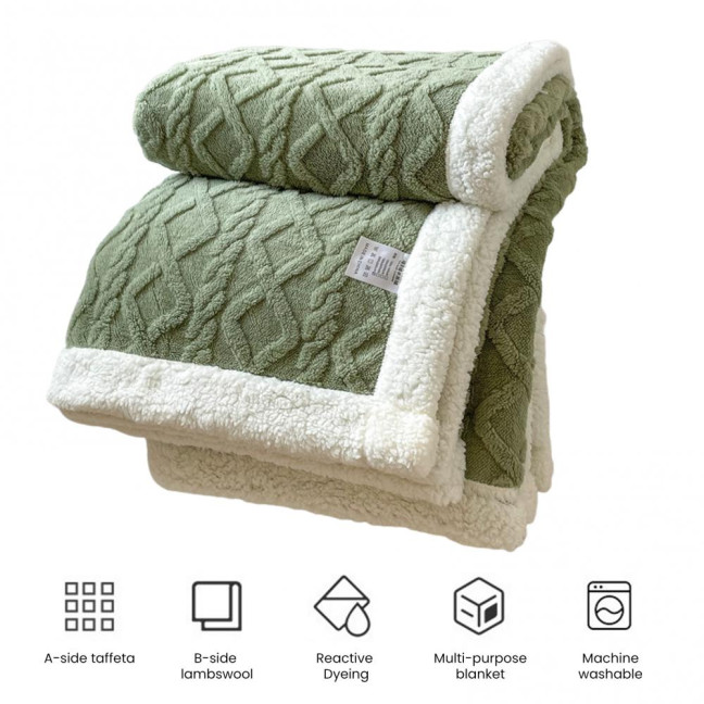 Winter Thickened Blanket Double-sided Fluff Plush Double-layer 3D Jacquard Solid Color Office Nap Dormitory Home Bed Sofa Travel Cozy Warm Blanket