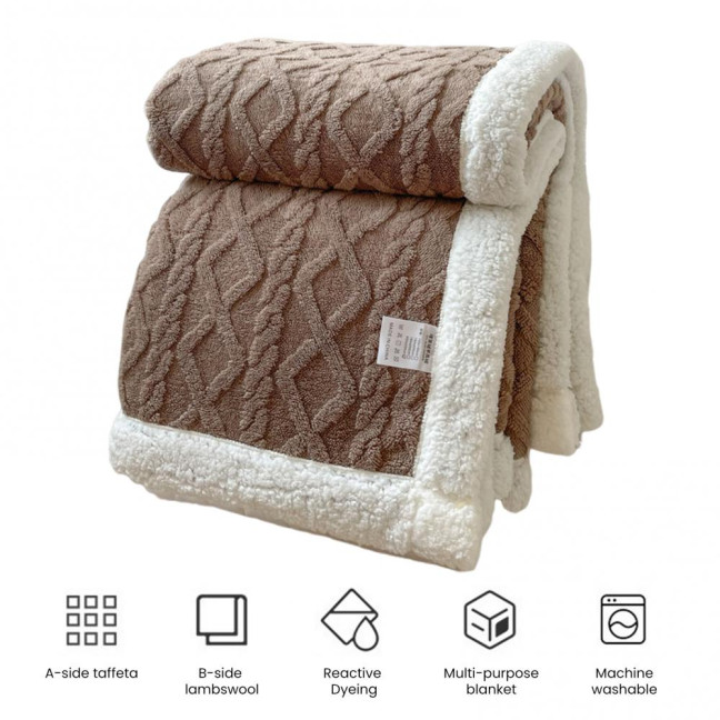 Winter Thickened Blanket Double-sided Fluff Plush Double-layer 3D Jacquard Solid Color Office Nap Dormitory Home Bed Sofa Travel Cozy Warm Blanket