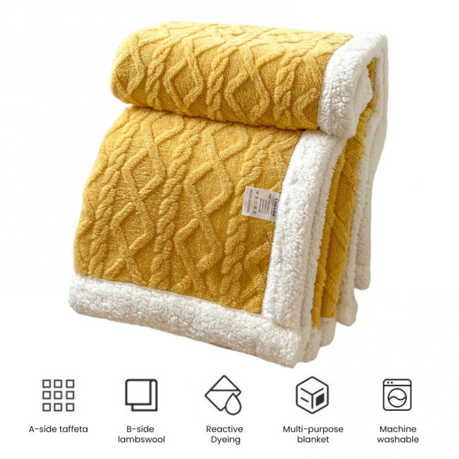 Winter Thickened Blanket Double-sided Fluff Plush Double-layer 3D Jacquard Solid Color Office Nap Dormitory Home Bed Sofa Travel Cozy Warm Blanket