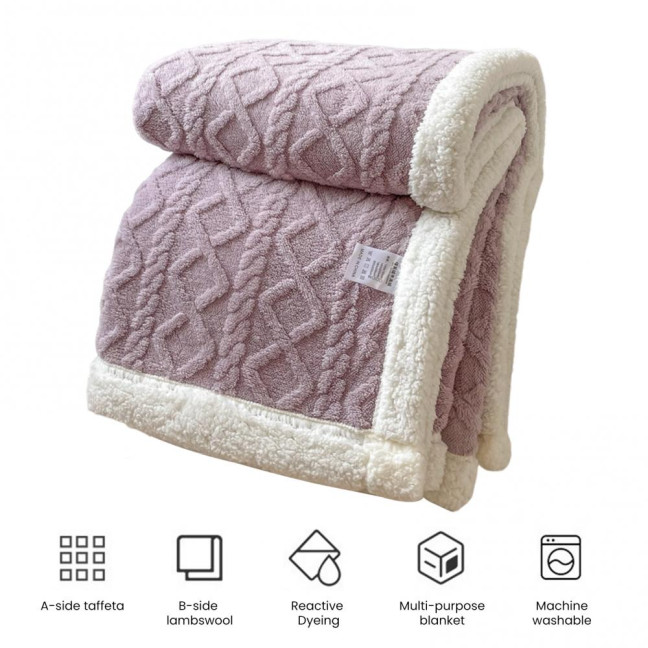 Winter Thickened Blanket Double-sided Fluff Plush Double-layer 3D Jacquard Solid Color Office Nap Dormitory Home Bed Sofa Travel Cozy Warm Blanket