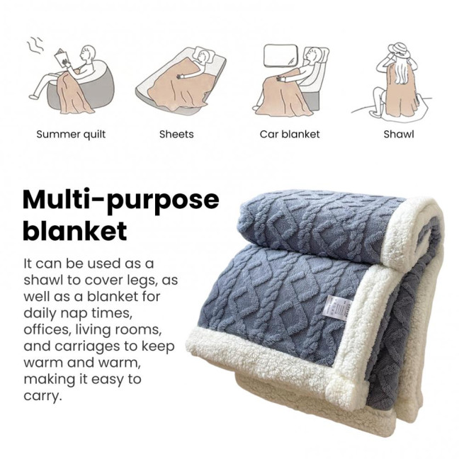 Winter Thickened Blanket Double-sided Fluff Plush Double-layer 3D Jacquard Solid Color Office Nap Dormitory Home Bed Sofa Travel Cozy Warm Blanket