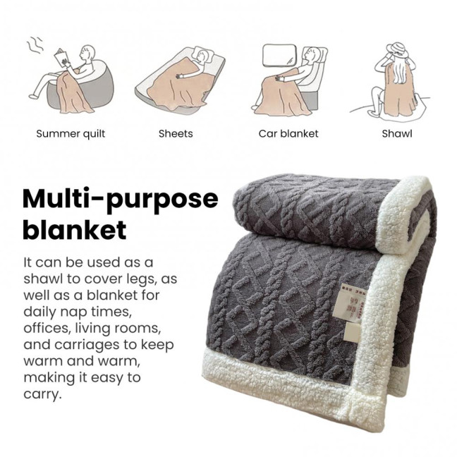 Winter Thickened Blanket Double-sided Fluff Plush Double-layer 3D Jacquard Solid Color Office Nap Dormitory Home Bed Sofa Travel Cozy Warm Blanket