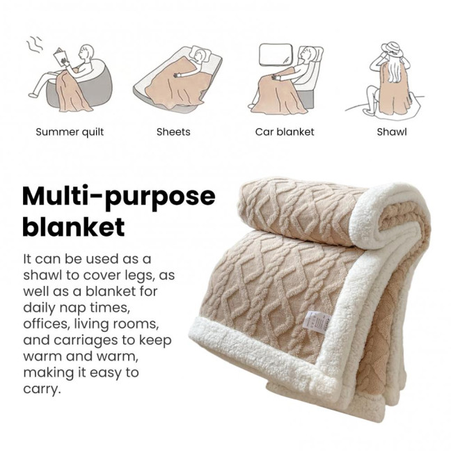 Winter Thickened Blanket Double-sided Fluff Plush Double-layer 3D Jacquard Solid Color Office Nap Dormitory Home Bed Sofa Travel Cozy Warm Blanket