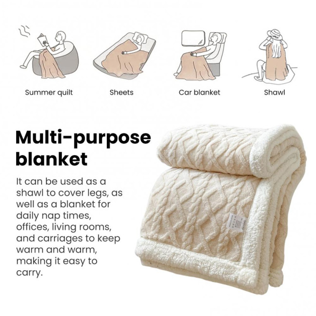 Winter Thickened Blanket Double-sided Fluff Plush Double-layer 3D Jacquard Solid Color Office Nap Dormitory Home Bed Sofa Travel Cozy Warm Blanket