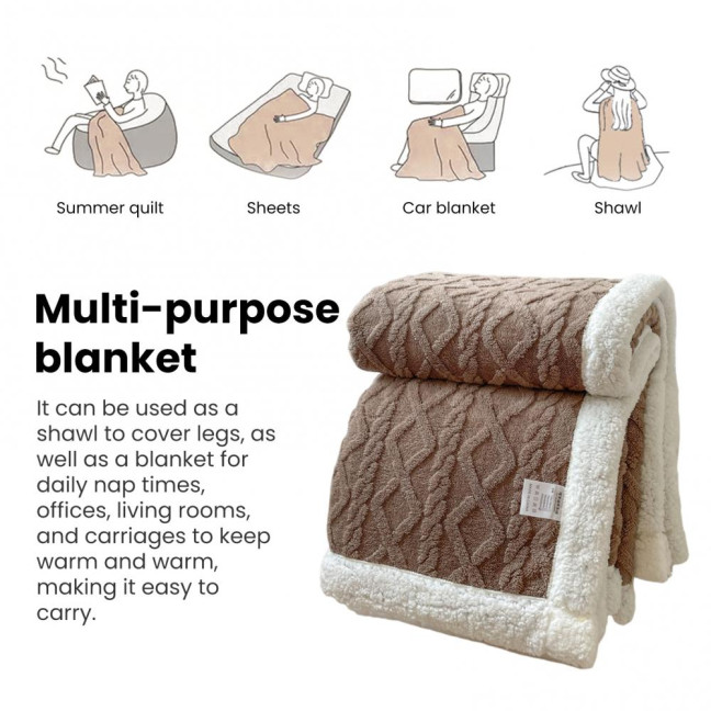 Winter Thickened Blanket Double-sided Fluff Plush Double-layer 3D Jacquard Solid Color Office Nap Dormitory Home Bed Sofa Travel Cozy Warm Blanket