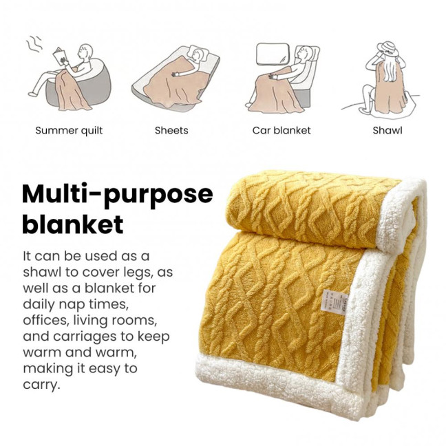 Winter Thickened Blanket Double-sided Fluff Plush Double-layer 3D Jacquard Solid Color Office Nap Dormitory Home Bed Sofa Travel Cozy Warm Blanket