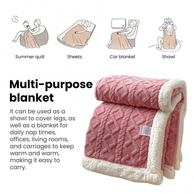 Winter Thickened Blanket Double-sided Fluff Plush Double-layer 3D Jacquard Solid Color Office Nap Dormitory Home Bed Sofa Travel Cozy Warm Blanket
