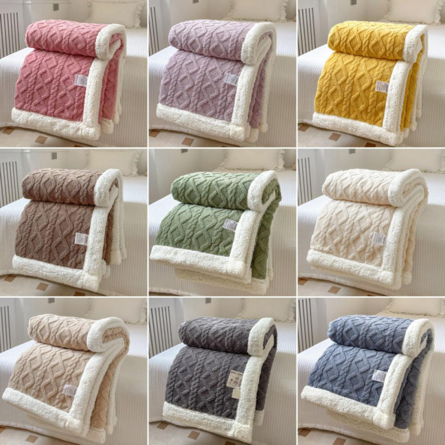 Winter Thickened Blanket Double-sided Fluff Plush Double-layer 3D Jacquard Solid Color Office Nap Dormitory Home Bed Sofa Travel Cozy Warm Blanket