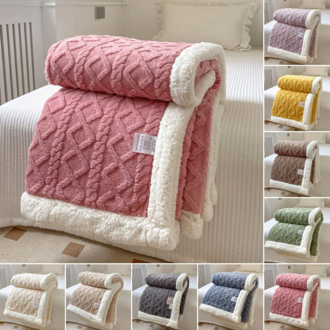 Winter Thickened Blanket Double-sided Fluff Plush Double-layer 3D Jacquard Solid Color Office Nap Dormitory Home Bed Sofa Travel Cozy Warm Blanket
