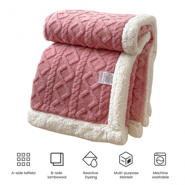 Winter Thickened Blanket Double-sided Fluff Plush Double-layer 3D Jacquard Solid Color Office Nap Dormitory Home Bed Sofa Travel Cozy Warm Blanket