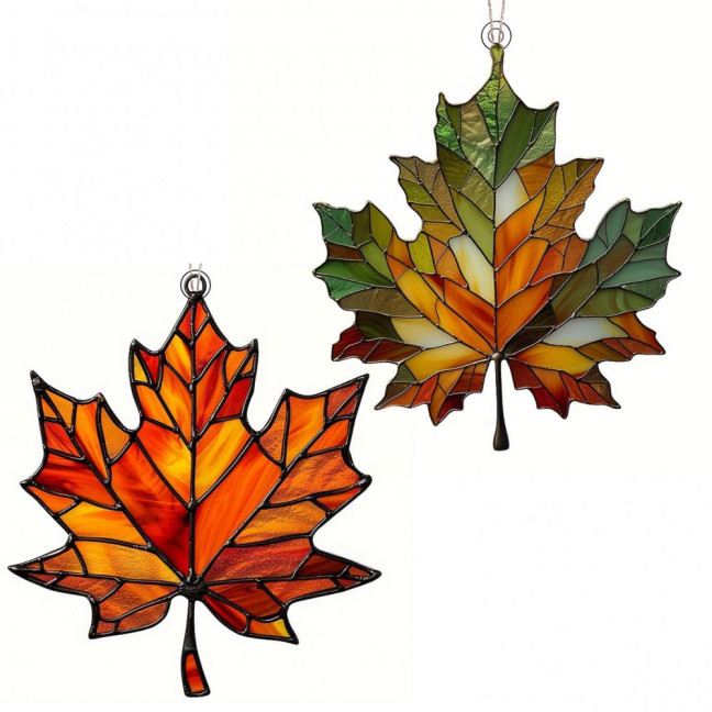 Maple Leaf Acrylic Pendant 3.9inch Window Wall Hanging Ornament Fall Maple Panel Suncatcher for Harvest Thanksgiving Autumn Party Supplies 