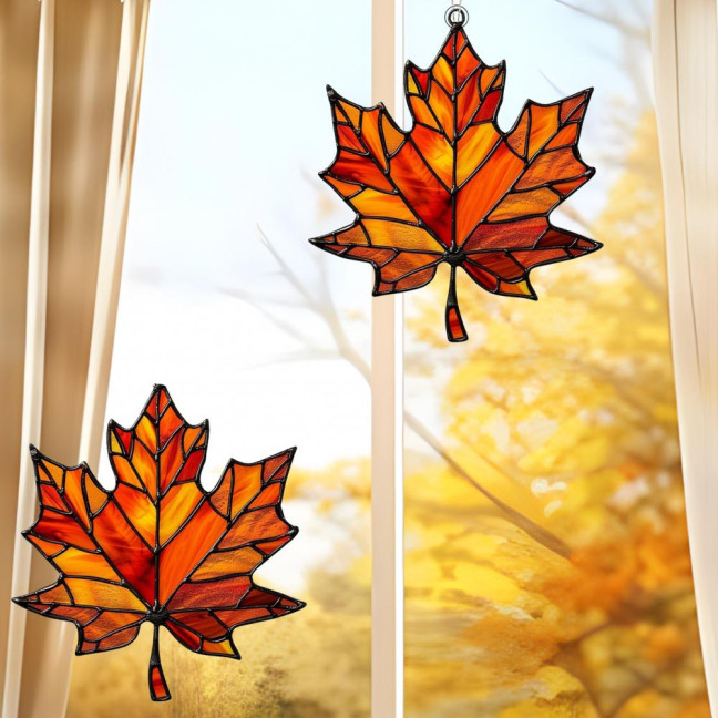 Maple Leaf Acrylic Pendant 3.9inch Window Wall Hanging Ornament Fall Maple Panel Suncatcher for Harvest Thanksgiving Autumn Party Supplies 
