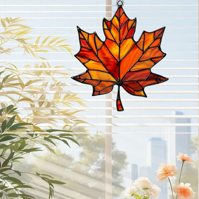 Maple Leaf Acrylic Pendant 3.9inch Window Wall Hanging Ornament Fall Maple Panel Suncatcher for Harvest Thanksgiving Autumn Party Supplies 