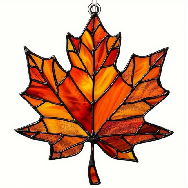 Maple Leaf Acrylic Pendant 3.9inch Window Wall Hanging Ornament Fall Maple Panel Suncatcher for Harvest Thanksgiving Autumn Party Supplies 