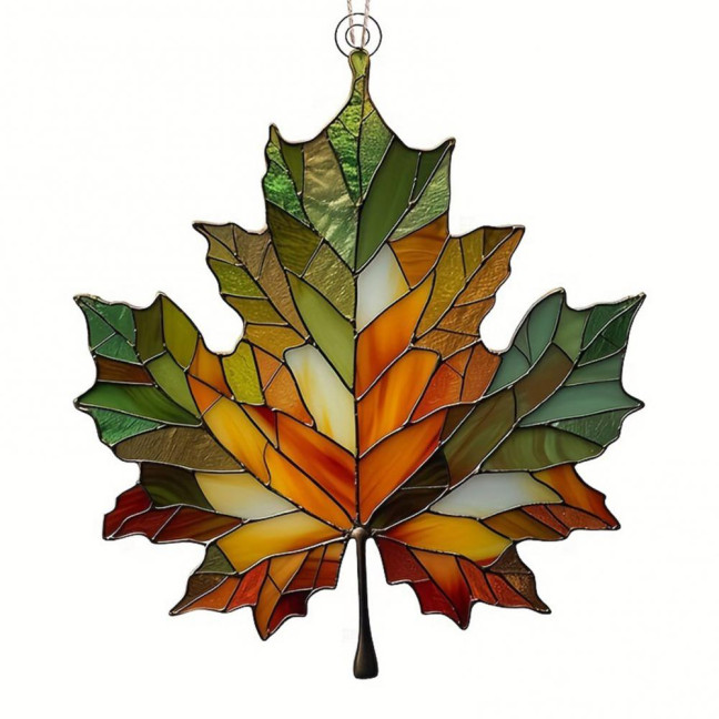 Maple Leaf Acrylic Pendant 3.9inch Window Wall Hanging Ornament Fall Maple Panel Suncatcher for Harvest Thanksgiving Autumn Party Supplies 