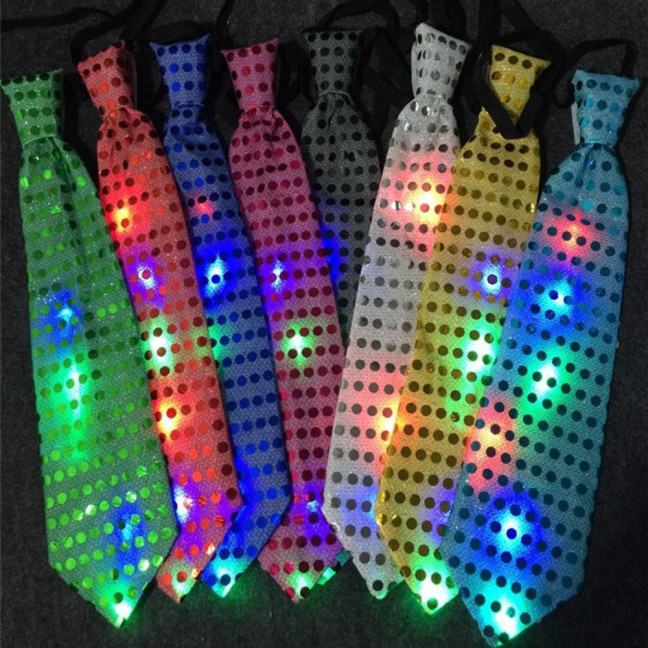 LED Luminous Tie Dot Print Button Battery Powered Necktie Men Women Colorful Sequins Glowing Tie Parties Nightclubs Accessories
